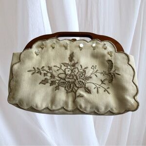 SOLD Elegant Cream or Green Interchangeable Embroidered Handbag